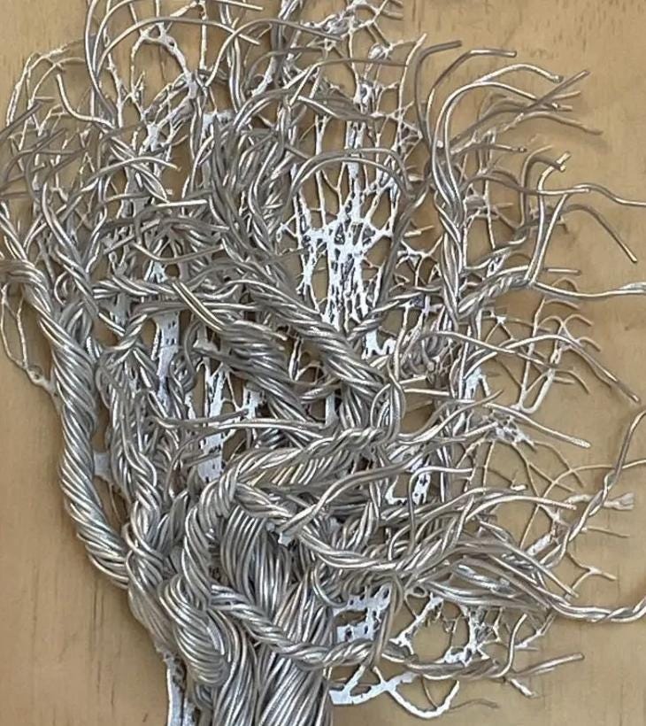 Mixed Wire Wall Tree Art on Wooden Backing/Frame - Silver Light Wood Tones FREE SHIPPING