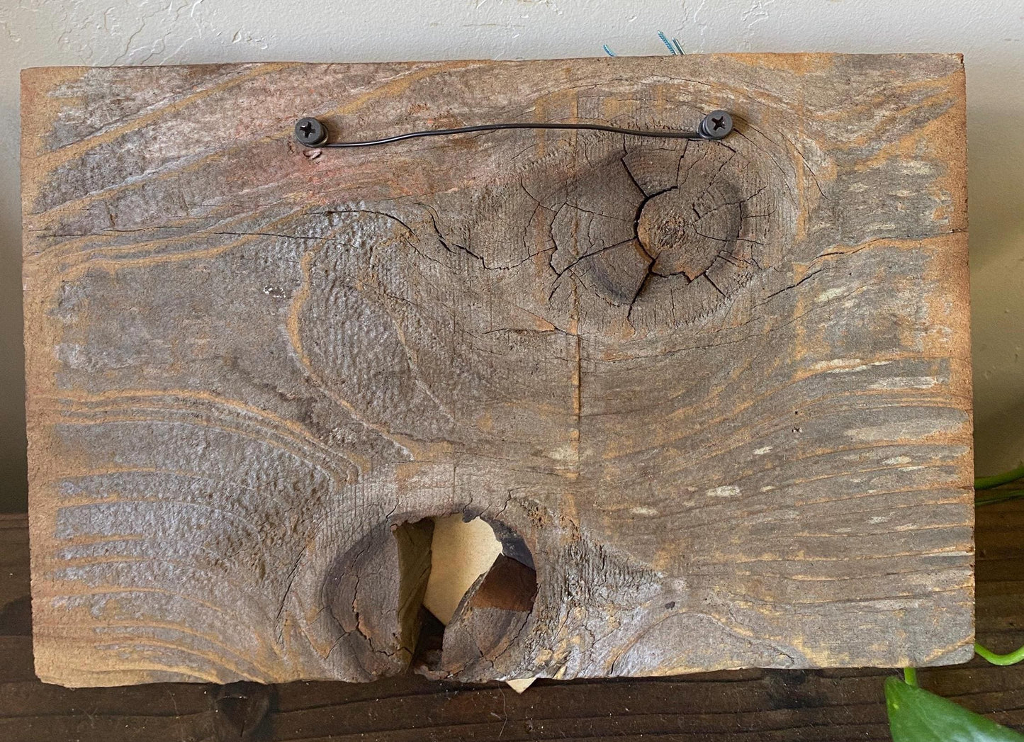 Abstract Metal Sculpture Wall Art Industrial Whimsical Wire Mounted on Stained Distressed Wooden Backing (stand not included) FREE SHIPPING