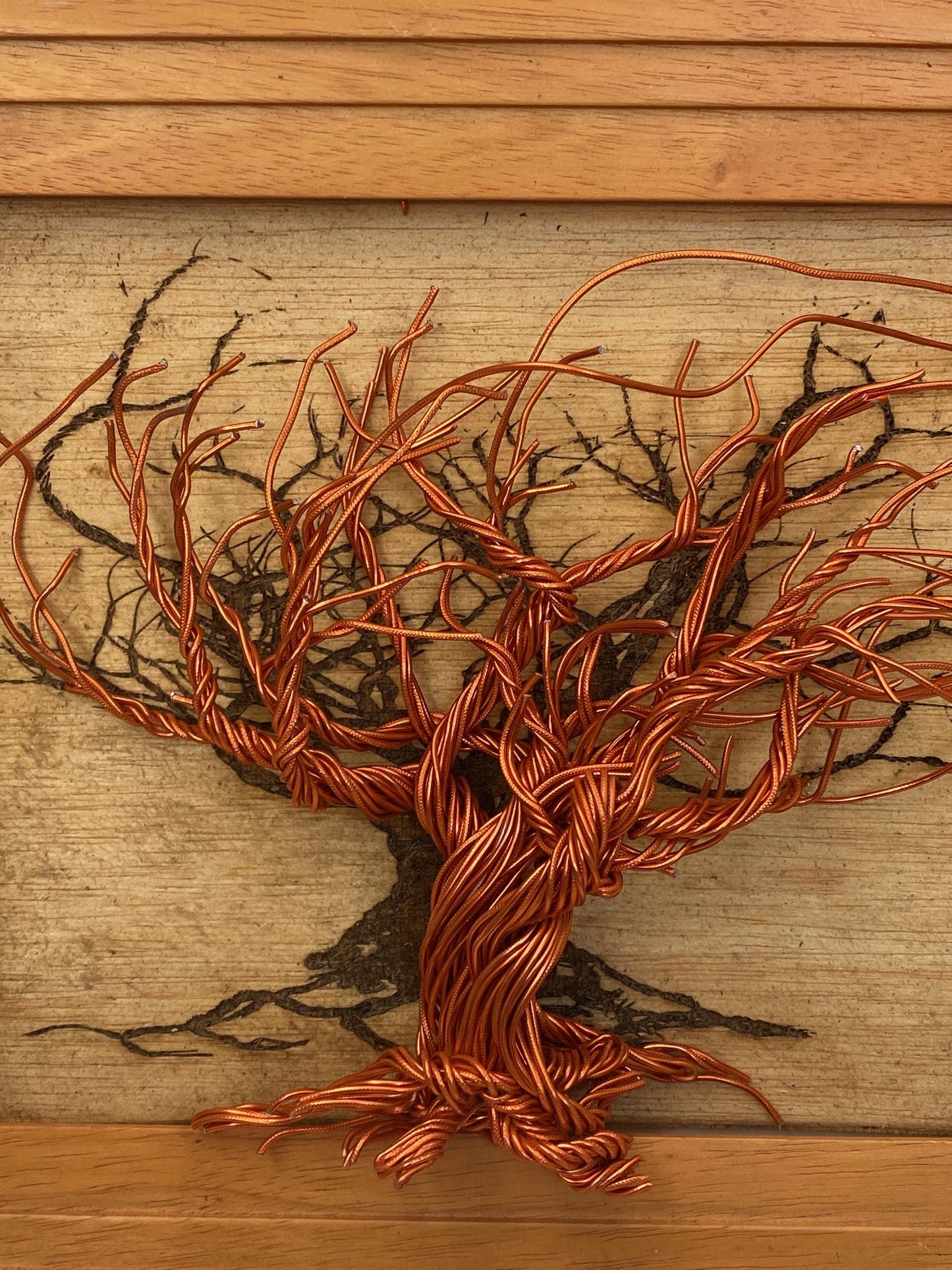 Mixed Wire Wall Tree Art on Wooden Frame- Warm Tones (stand not included) FREE SHIPPING