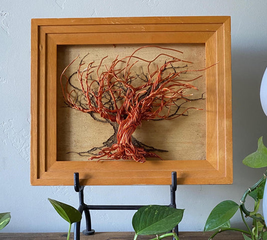 Mixed Wire Wall Tree Art on Wooden Frame- Warm Tones (stand not included) FREE SHIPPING