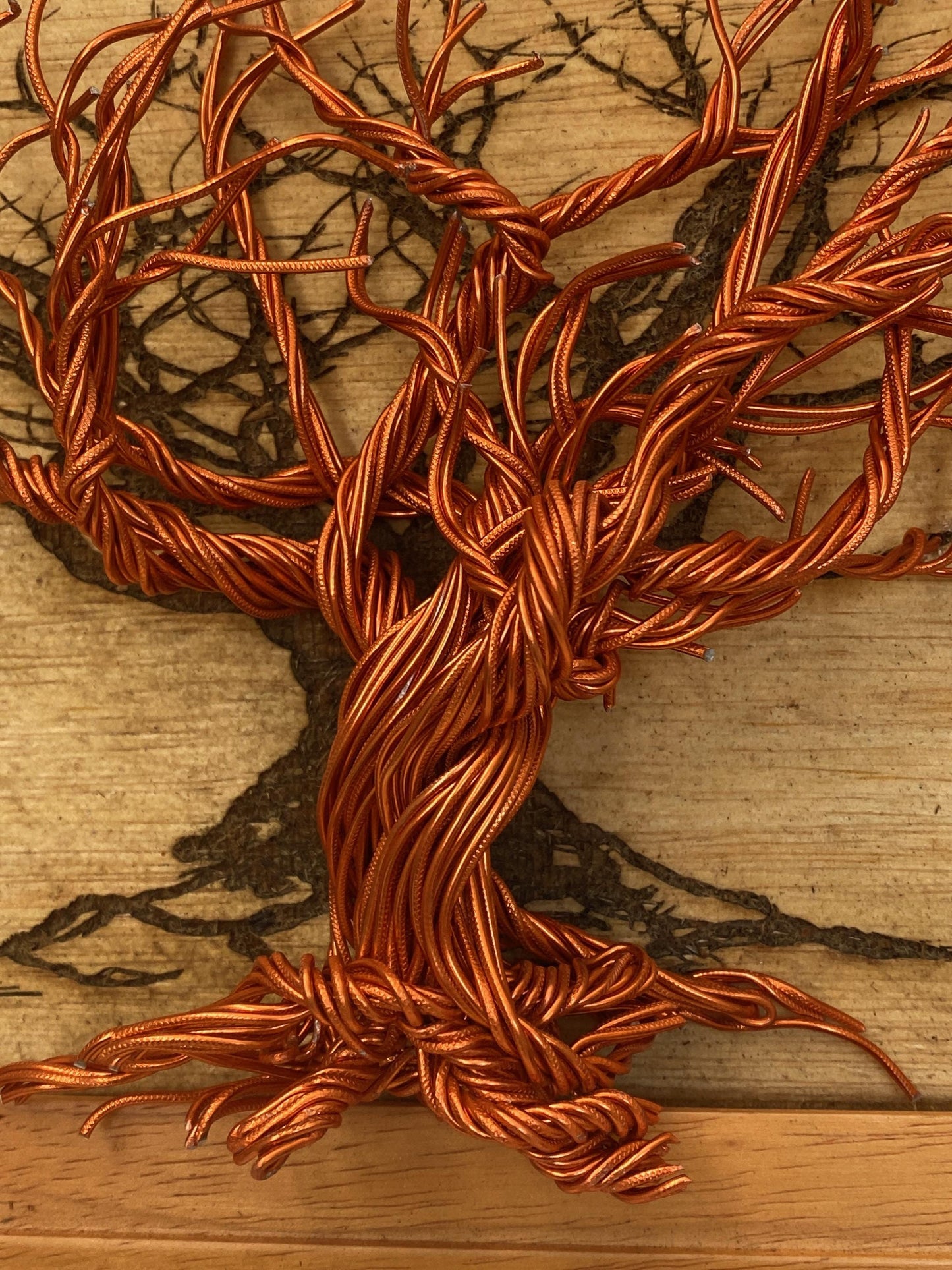 Mixed Wire Wall Tree Art on Wooden Frame- Warm Tones (stand not included) FREE SHIPPING