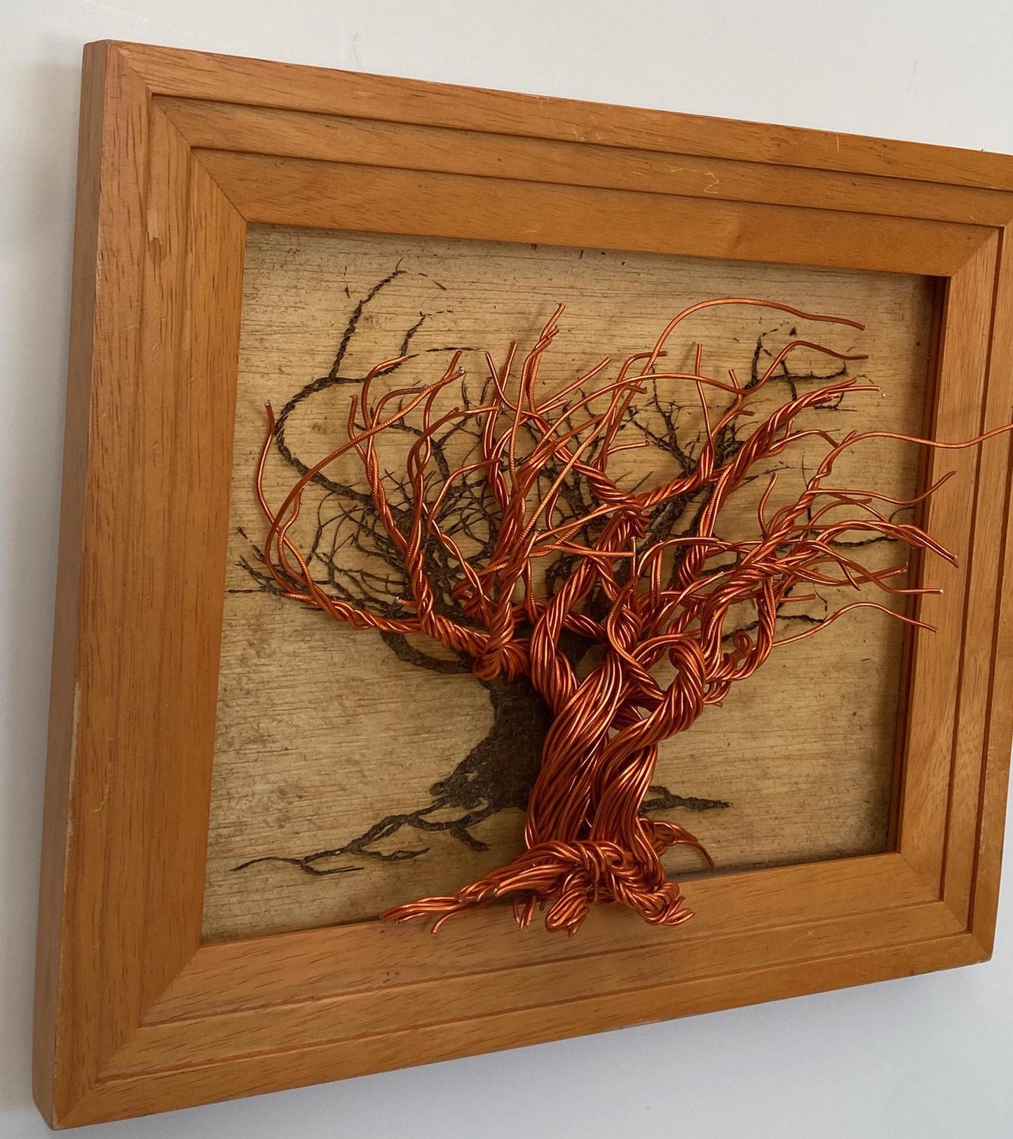 Mixed Wire Wall Tree Art on Wooden Frame- Warm Tones (stand not included) FREE SHIPPING