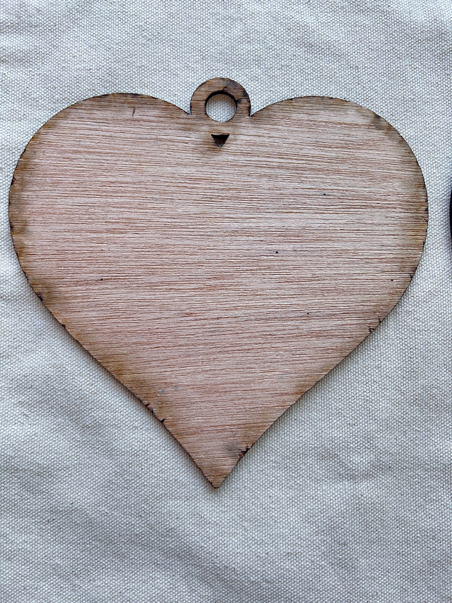 Set of two Heart Shaped Natural Wood Burned Hand Painted Tree Ornament - Rustic Woodland Decoration