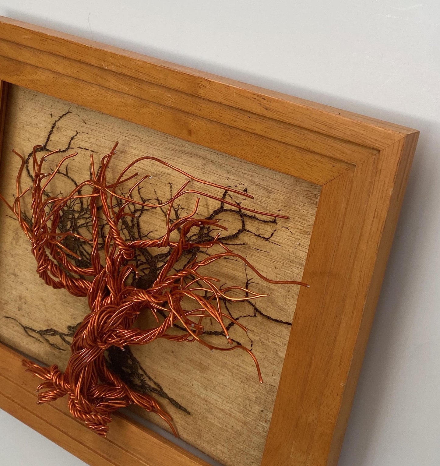 Mixed Wire Wall Tree Art on Wooden Frame- Warm Tones (stand not included) FREE SHIPPING