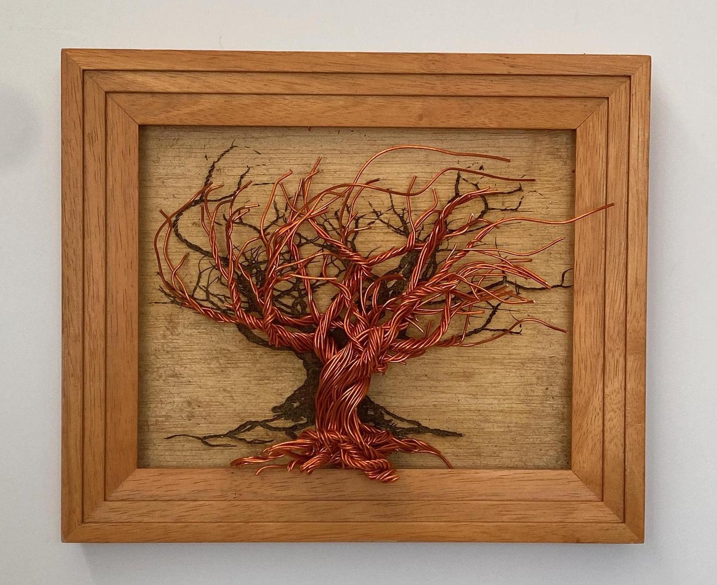 Mixed Wire Wall Tree Art on Wooden Frame- Warm Tones (stand not included) FREE SHIPPING