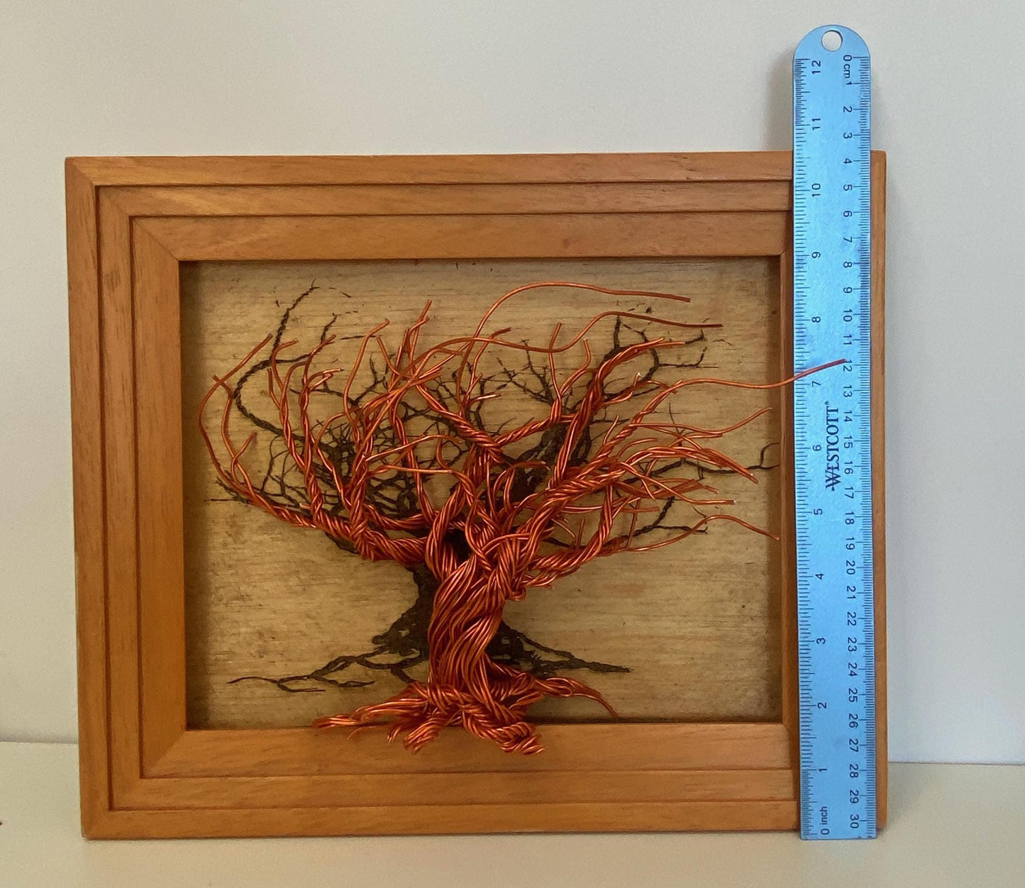Mixed Wire Wall Tree Art on Wooden Frame- Warm Tones (stand not included) FREE SHIPPING
