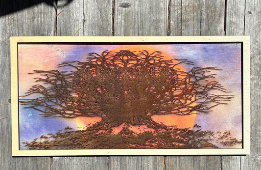 Wall Tree Art on Wooden Backing/Frame - Silver Light Wood Tones FREE SHIPPING