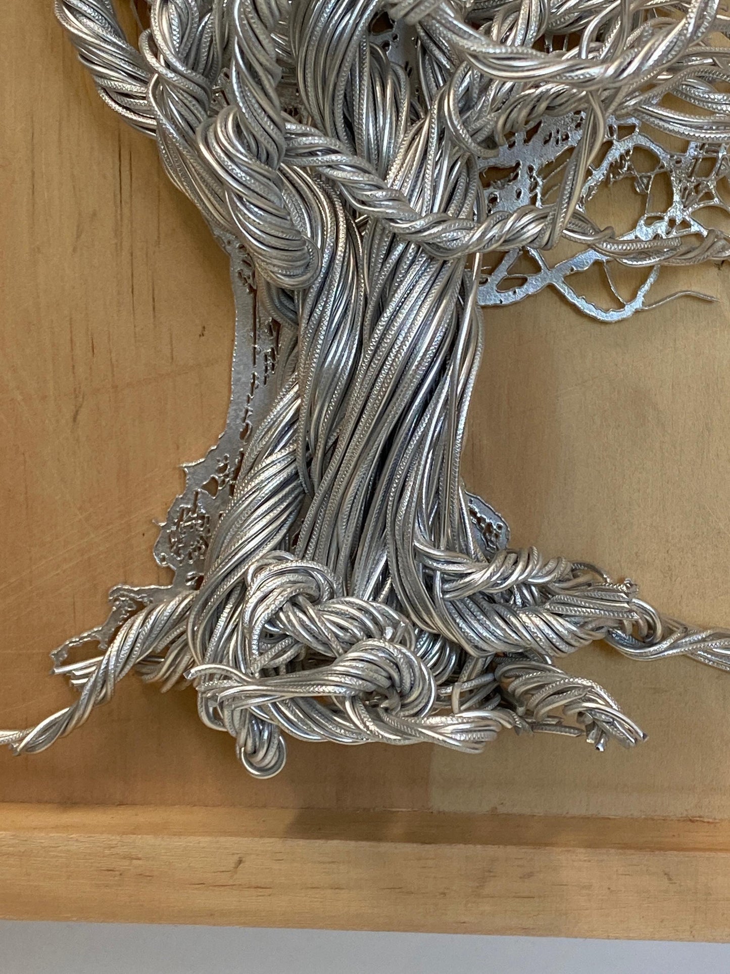 Mixed Wire Wall Tree Art on Wooden Backing/Frame - Silver Light Wood Tones FREE SHIPPING